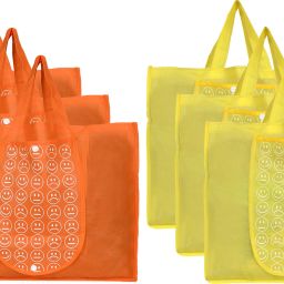 Shopping Grocery Bags Foldable, Washable Grocery Tote Bag with One Small Pocket, Eco-Friendly Purse Bag Fits in Pocket Waterproof & Lightweight (Set Of 6,Orange & Yellow) Pack of 6 Grocery Bags-image-34