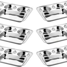 Stainless Steel Rectangular Bhojan / Lunch / Dinner Set Sectioned Plate-4