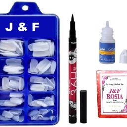 Artificial Gold Finger Fake Nails With Glue ,36 Hours Eyeliner & Rose Soap-11