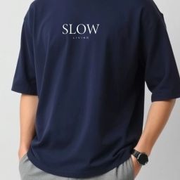 Men Printed Round Neck Cotton Blend Navy Blue T-Shirt-image-19