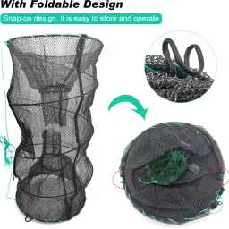 qpets 2 Pack Fishing Net Lobster Crab Trap Fish Basket Collapsible Portable Crab Trap Aquarium Fish Net image 2