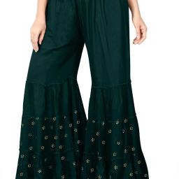 Women Relaxed Dark Green Viscose Rayon Trousers-image-1