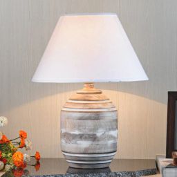 Gabrielle White Cotton Shade Night Lamp With Wood Base By Kapoor LampShades-picture-43