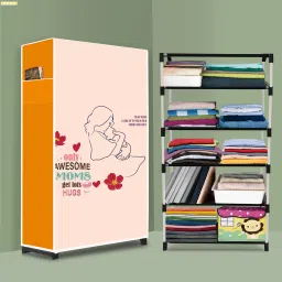 5 Shelf Foldable Collapsible Wardrobe Storage Organizer Almirah Cloth Rack Cotton Collapsible Wardrobe-image-73