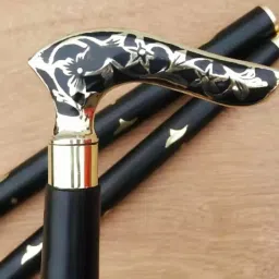beautful flower leaf brass handle black walking stick Walking Stick-image-88