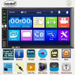 indo-best IBDDBT2 New Edition Universal Model Heavy Duty Double Din Car Stereo and 8 LED High Definition Enhanced Night Vision Rear View Camera - Product Combo For All Car Brands and Models - 7" Full HD Touch Screen with Double IC and Heavy Chassis / Bluetooth / Mic Calling / Rear View Camera Support / Steering Control Support / Equaliser / Remote / FM / USB / AUX / SD Port Car Stereo image 2