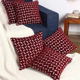 romee Maroon Velvet Geometric 16x16 inches Cushion Cover (5Pc)-picture-26