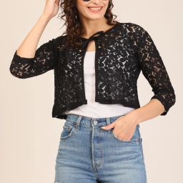 Women 3/4th Sleeve Black Shrug-image-52