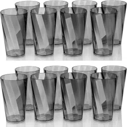 (Pack of 16) Twister Glass For Water Juice Beer Wine Plastic Classic Black Set Of 16 Glass Set Water/Juice Glass-image-43