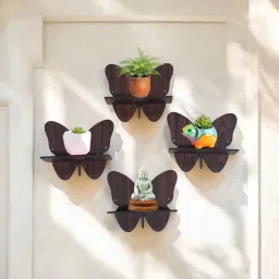 Butterfly Wall Shelves Set of 4 | Wooden Wall-Mounted Decorative Shelves Wooden Wall Shelf-2