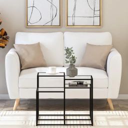 casacraft from pepperfry Julian Square Metal Coffee Table In Black Colour With Glass Top-picture-9