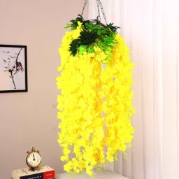 arick decor Pack of 12 Yellow Artificial Hanging Orchid Flowers Bush-picture-16