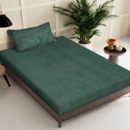 klotthe Green Solid 300 TC Wool Single Fitted Bedsheet with Pillow cover-picture-19