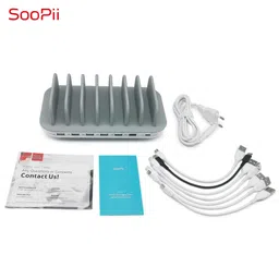 Soopii 70W Type A & Type C 7-Port Fast Charging Station (Type A to Type C, Type A to Micro USB & Type A to Lightning Cable, Quick Charge 3.0, White) image 3
