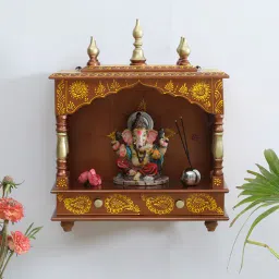 india home wood Copper Colored Wood Wall Mounted Mandir Without Door-picture-48