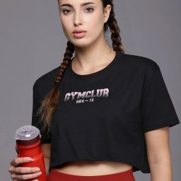 Women Printed Round Neck Pure Cotton Black T-Shirt-image-84