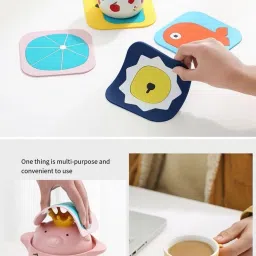 dhvsam PVC Trivet Mat, Hot Pads, Heat Resistant Coasters, Tableware Insulation Pad Potholders,Cups Pad,Placemat, Non-Slip Mat, Flexible,Random Color and Pattern Small & Big (Pack of 6) Square, Round Trivet image 4