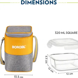 borosil Zest Glass Lunchbox, 3pc Square Set (320ml Each), Office Tiffin Box 3 Containers Lunch Box image 2
