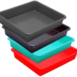 Plastic Prime Exel Small Tray, Set Of 4 pc, 2 Ltr, Red Green Brown Grey Tray-image-66