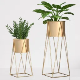 Set of 2 Plant Pot Stands with Matching Pots Plant Container Set-image-83