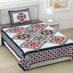 104 TC Cotton Single Jaipuri Prints Flat Bedsheet-image-10