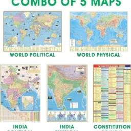 (COMBO OF ENGLISH 5 MAPS) INDIAN Constitution Chart With India & World Map (Both Political & Physical)| Set Of 5| Map Size (48 * 28) (23 * 36)|Paper Mint| Best Useful for UPSC, SSC, IES and other competitive Exams. Paper Print (28 inch X 40 inch) Paper Print-image-63