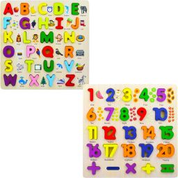 3D Wooden Capital Alphabet & Number Board Puzzles With Pictures,Set of 2 Montessori Educational Learning Letters Toy for kids-15