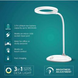 philips Orbit 5W Colour Changing Warm White to Natural White to Cool White & Rechargeable Touch Controlled Table Lamp / Desk Light with Brightness Control (White), Standard Table Lamp image 2
