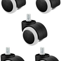 Threaded Twin Castor Revolving Chair Wheel Black & White Set of 5 Swivel Furniture Caster-25