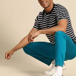 Men Solid Blue Track Pants-image-3