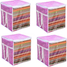 Tiarakrafts XL Saree Cover / sari organizer with handles and transparent front PINK 4 Poly-canvas Laundry Bag-12