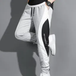 Men Colorblock Silver Track Pants-image-92