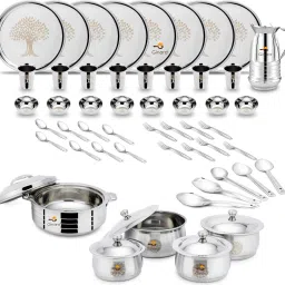 Pack of 55 Stainless Steel Laser Printed Tree Model-5 Set With Jug,Handi ,Lid, Serving Spoon Dinner Set-image-70