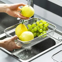 Stainless Steel Vegetable & Fruit Drain Basket, Kitchen Sink Dish Rack Stainless Steel Fruit & Vegetable Basket-19