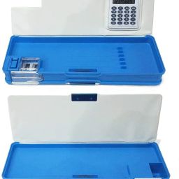 ( pencil box with calculator) calculator pencil box for kids double sided open jometry box multi purpose pencil box (random colour and design)- Multi Color-image-80