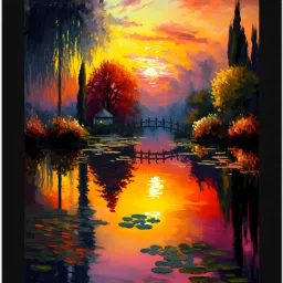 Radiant Sunset Over Lily Pond Digital Reprint 20 inch x 14 inch Painting-image-26
