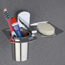 2-in-1 Square Soap Holder & Tumbler Stand | Wall Mounted for Bathroom & Kitchen Stainless Steel Toilet Paper Holder-image-3