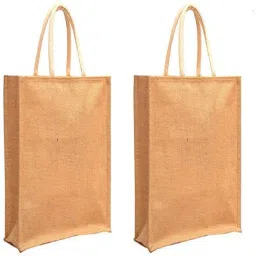 Plain Jute Burlap Large Handbag (Brown) - Pack of 2 Pack of 2 Grocery Bags-picture-0