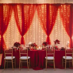 musbu 7pcs Elegant Red & White Sheer Backdrop Net Cloth LED Lights for a Festive image 4