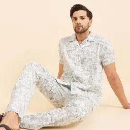 Men Top & Pyjama Set Green Printed-image-4