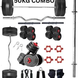 50 kg 50KG PVC Gym Kit – 3FT Curl Rod, Straight Rod, Dumbbells, Clips Home Gym Combo-image-25