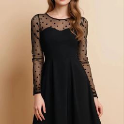 Women Fit and Flare Black Knee Length Dress-image-7