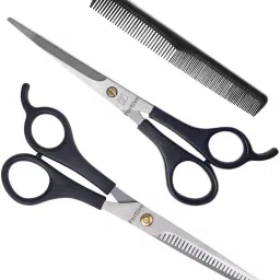 Long Professional Sharp Stainless Steel Hair Cutting Scissor With Double Thinning Scissor & 1 Comb Scissors-100