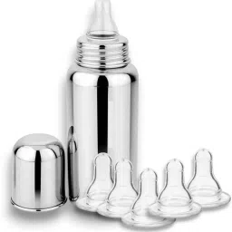 COMBO PACK BOTTLE+ 3 NIPLES Stainless Steel Baby Feeding Bottle Milk Feeding - 250 ml-image-36