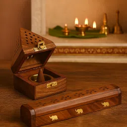 Agarbatti & Dhoop Stand Combo, Dhoop Dani Stick Holder, Sambrani Holder For Pooja Wooden Incense Holder Set-19