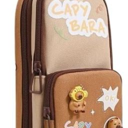 Trendy 6-Pocket Large Capacity Canvas Schoolbag Shape Pencil Case, Spacious Stationery Holder with Zipper Closure for Girls,Boys&Students, RP1326 Art Polyester Pencil Box-2