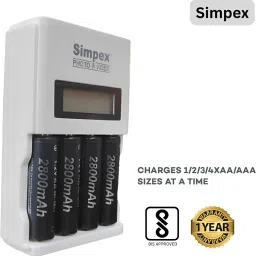 Simpex LCD Fast Charger with 2800mAh 4pc AA Ready To Use RechargeableCamera Battery Charger image 5