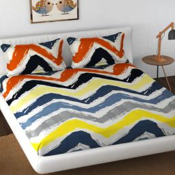 Yellow Geometric 160 TC Poly Cotton King Size Fitted Bedsheet With 2 Pillow Covers by Florida-picture-25