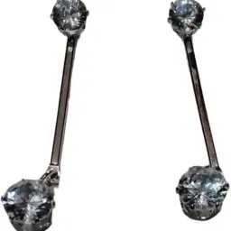 Studs sticks artificial diamond earring Steel, Silver Plug Earring-image-17