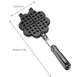 viprekho Non-Stick Double-Side Heart Shape Waffle Baking Pan with Comfortable Kitchen Gas Stove Waffle Maker with Long Handle Low Power Consumption Cooking Tool Sandwich Maker image 3